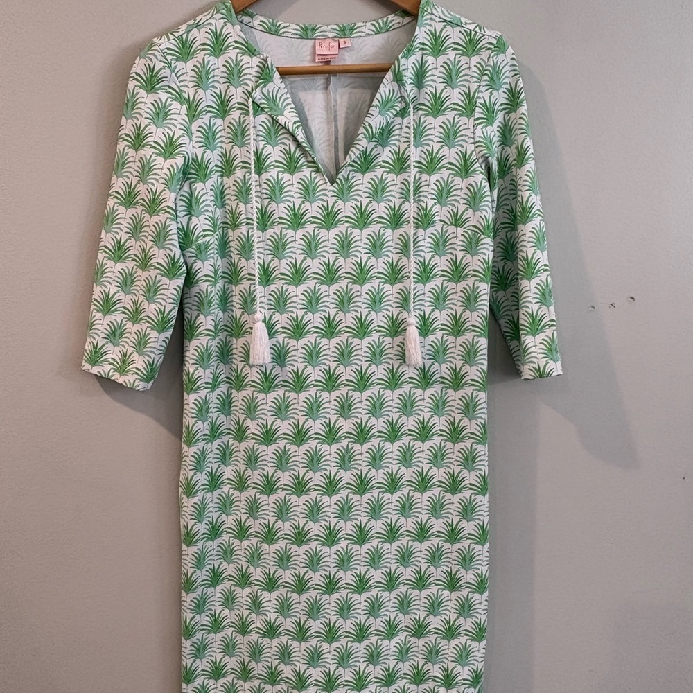 Tuckernuck Persifor Stem Flora Tyler Dress Green and White Palm Print Small - Picture 3 of 8